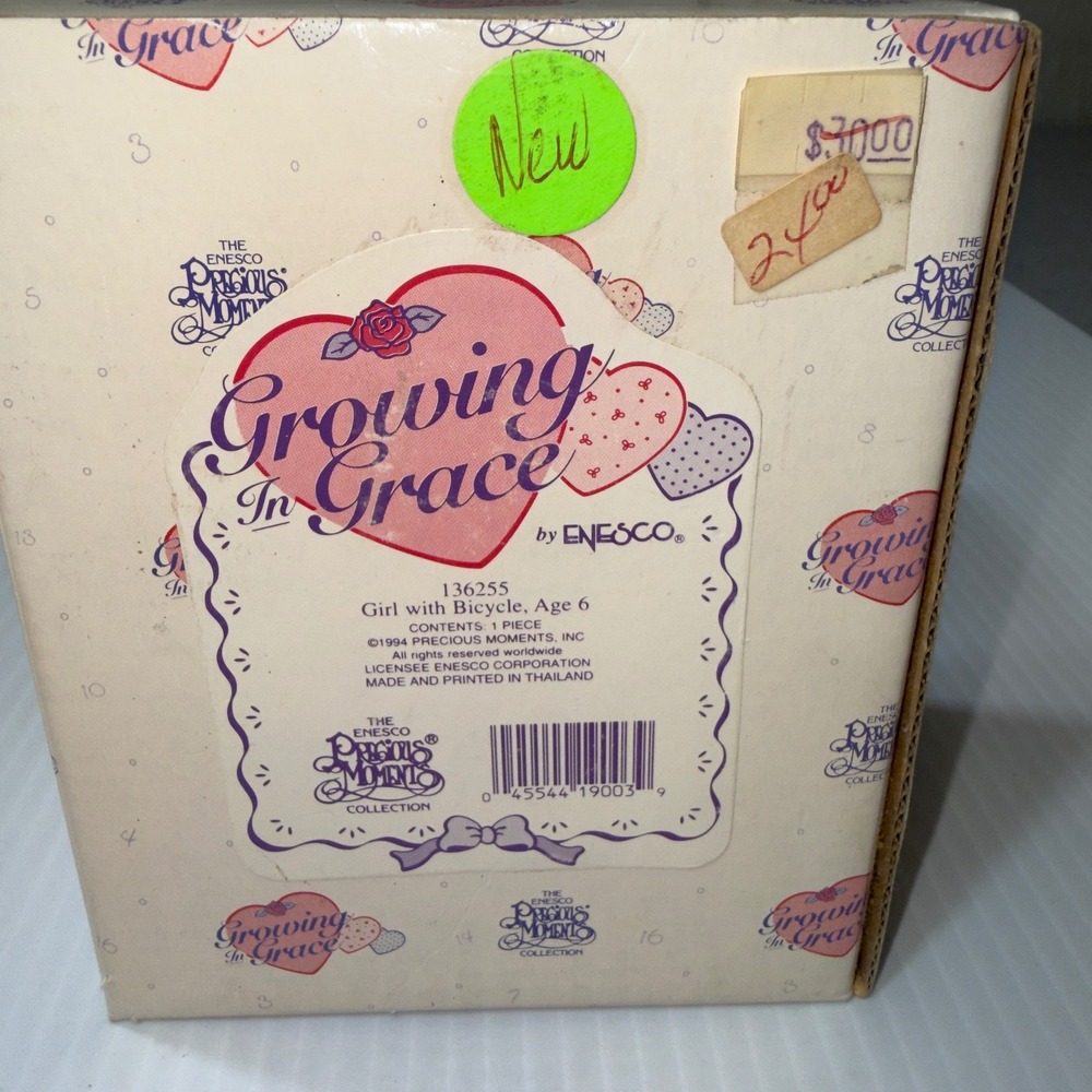 Precious Moments Figurine Girl Age 6 Bicycle 136255 Pastel Like New 1994 Box